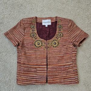 Boston Proper Women's Size 16 Embellished Striped Short Sleeve Jacket